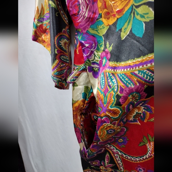 Adonna Floral Silky Robe Women's L Red Bobo Retro 90s Y2K Casual Festival - Picture 4 of 10